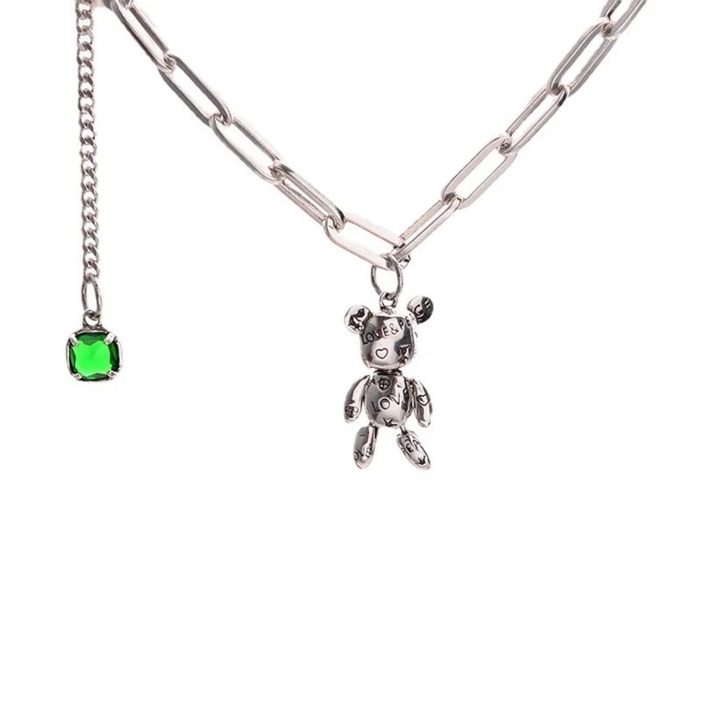 New - Anthropologie Patina Silver Cute Bear Love Peace Heart Necklace - Picture 2 of 15